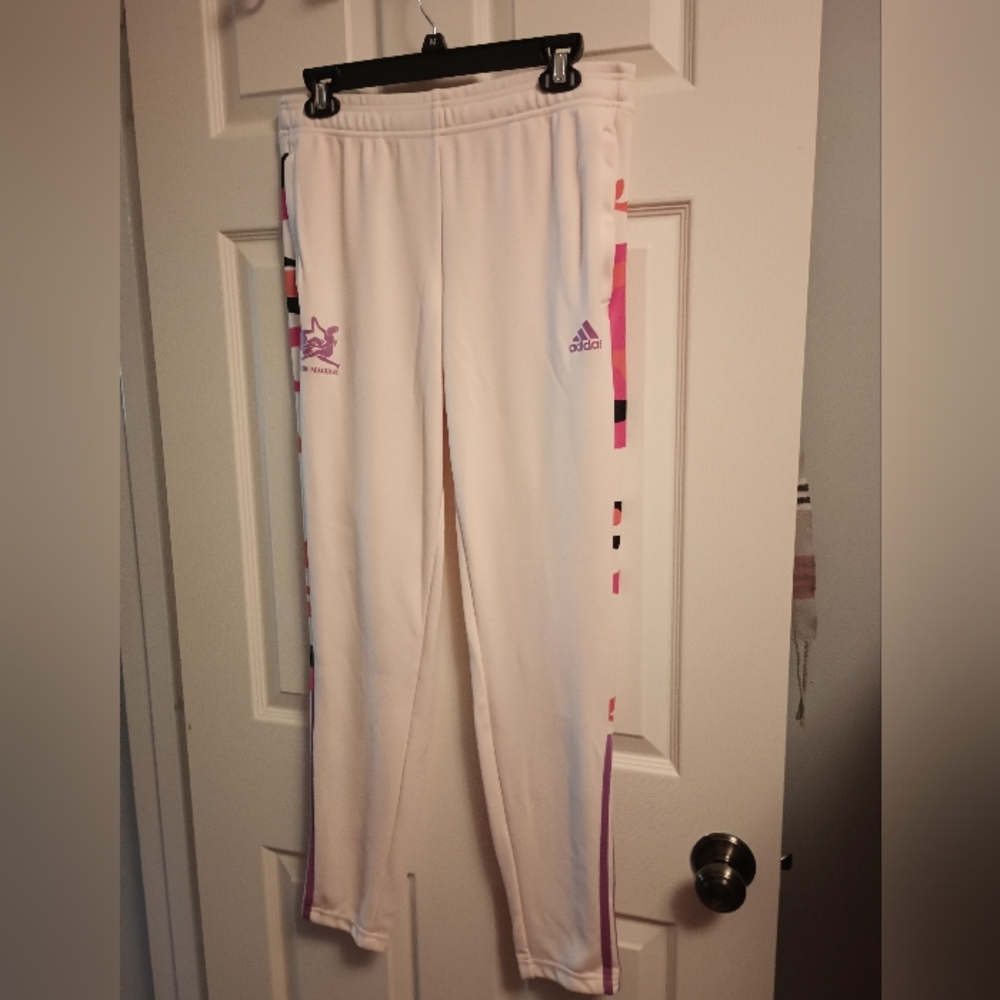 adidas White Track Pants with Pink and Purple Accents Nwot